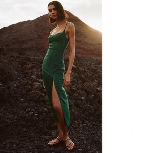 Zara STRAPPY LINEN BLEND MIDI DRESS